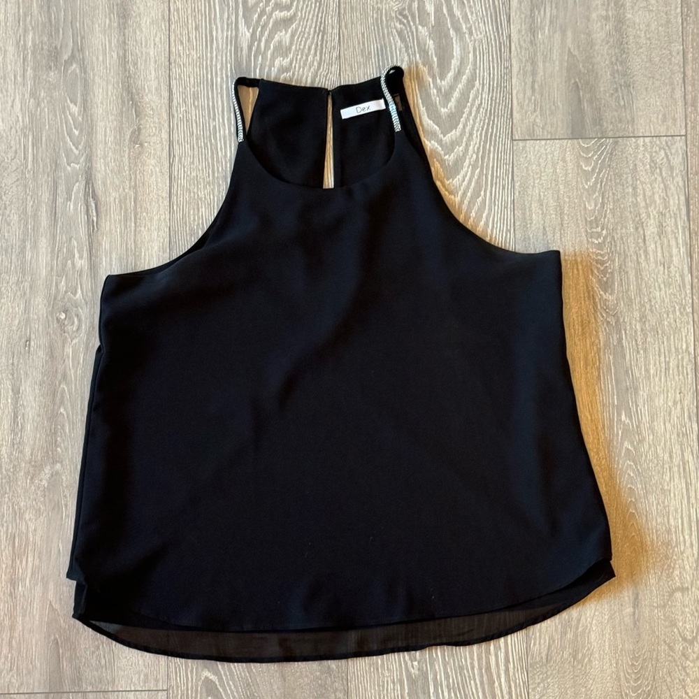 Dex brand top with silver chain detail at neck